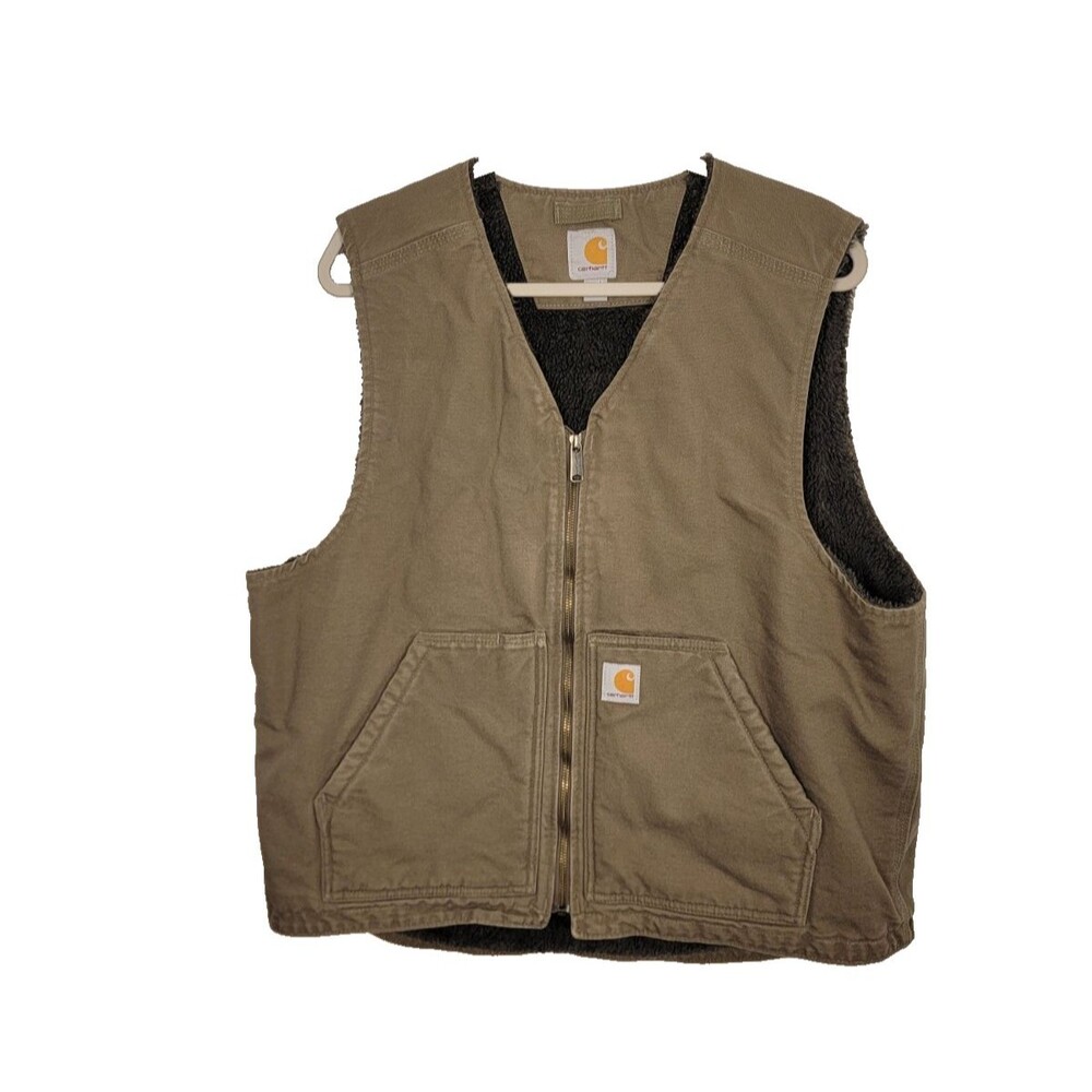 Carhartt Washed Duck Sherpa Lined Vest Men Driftwood Size L Mexico 104394-DWD